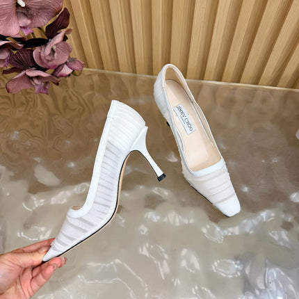 JIMMY CHOO 26S HIGH HEELS 85 MM IN WHITE MESH