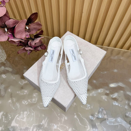 JIMMY CHOO 26S SLINGBACK HEELS 60 MM IN WHITE MESH & CRYSTALS