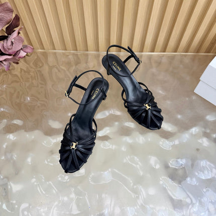 CELINE 26S TRIOMPHE STRAPPY HEELED SANDEL IN BLACK LAMBSKIN