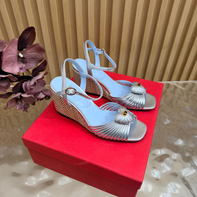VALENTINO 26S WEDGE SANDAL 85 MM IN SILVER CALFSKIN