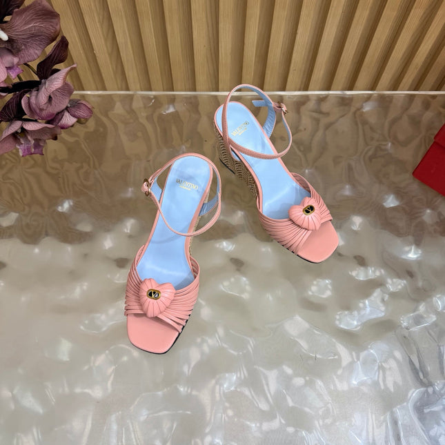 VALENTINO 26S WEDGE SANDAL 85 MM IN LIGHT PINK CALFSKIN