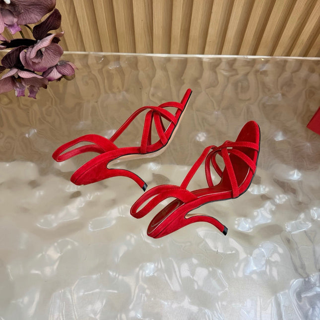 VALENTINO 26S STRAPPER HEEL SANDALS 100 MM IN RED SUEDE