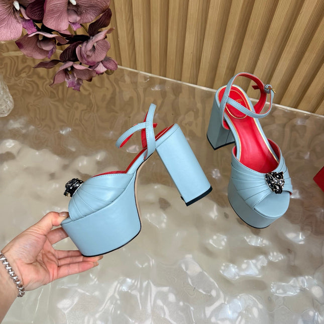 VALENTINO 26S PLATFORM SANDALS 110 MM IN LIGHT BLUE GATHERED CALFSKIN