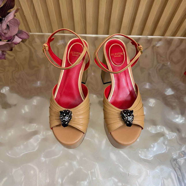 VALENTINO 26S PLATFORM SANDALS 110 MM IN DARK BEIGE GATHERED CALFSKIN