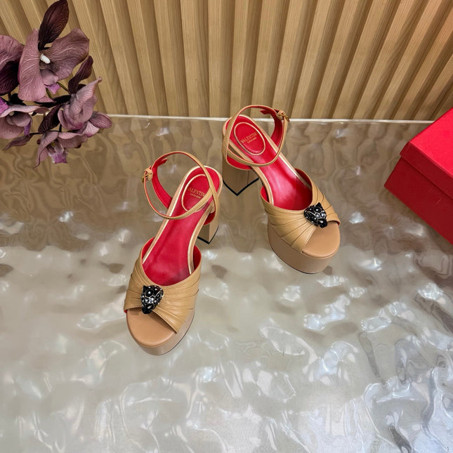 VALENTINO 26S PLATFORM SANDALS 110 MM IN DARK BEIGE GATHERED CALFSKIN