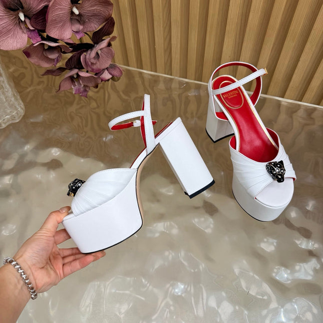 VALENTINO 26S PLATFORM SANDALS 110 MM IN WHITE GATHERED CALFSKIN