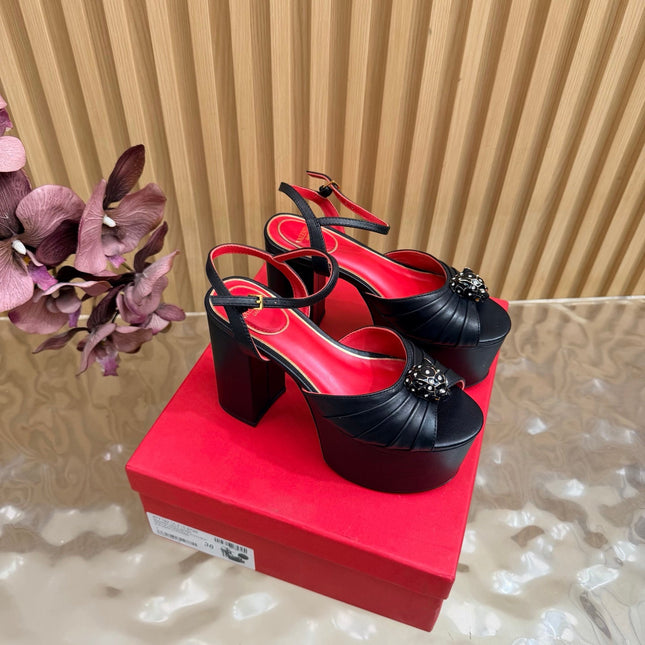 VALENTINO 26S PLATFORM SANDALS 110 MM IN BLACK GATHERED CALFSKIN