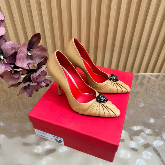 VALENTINO 26S HIGH-HEEL 100 MM IN DARK BEIGE GATHERED CALFSKIN