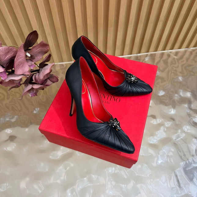 VALENTINO 26S HIGH-HEEL 100 MM IN BLACK GATHERED CALFSKIN