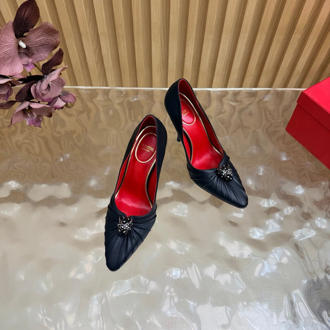 VALENTINO 26S HIGH-HEEL 100 MM IN BLACK GATHERED CALFSKIN