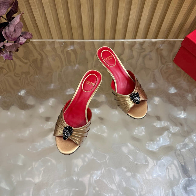 VALENTINO 26S HIGH-HEEL SANDALS 50 MM IN METALLIC GOLD GATHERED CALFSKIN