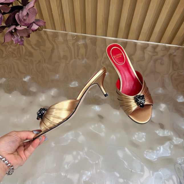 VALENTINO 26S HIGH-HEEL SANDALS 50 MM IN METALLIC GOLD GATHERED CALFSKIN
