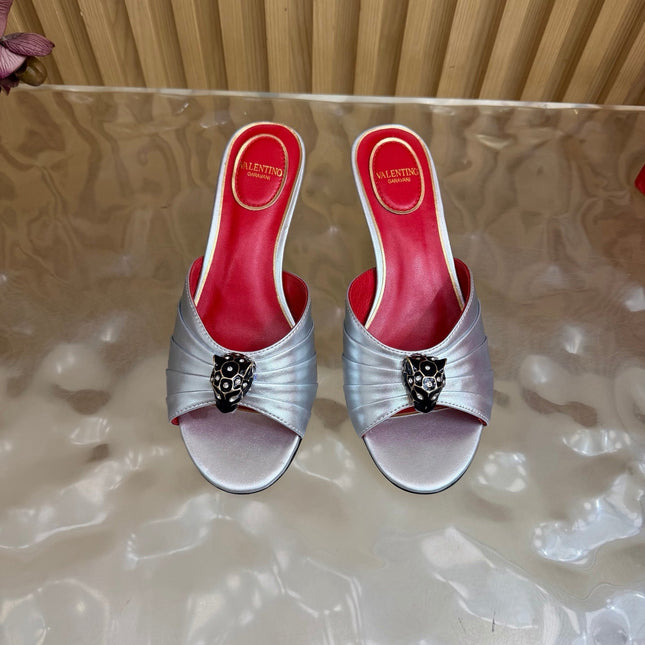 VALENTINO 26S HIGH-HEEL SANDALS 50 MM IN SILVER GATHERED CALFSKIN
