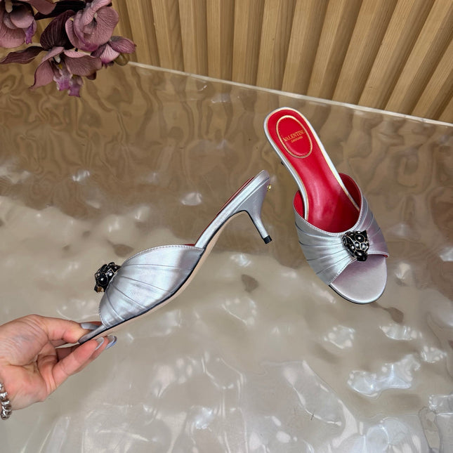 VALENTINO 26S HIGH-HEEL SANDALS 50 MM IN SILVER GATHERED CALFSKIN