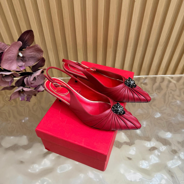 VALENTINO 26S SLINGBACK PUMPS 50 MM IN DARK RED CALFSKIN