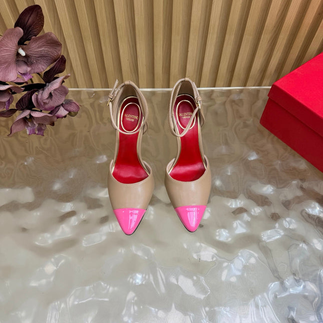 VALENTINO 26S ANKLE-STRA PUMPS 100 MM IN BEIGE AND PINK CALFSKIN