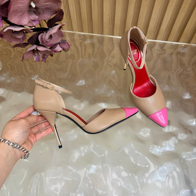 VALENTINO 26S ANKLE-STRA PUMPS 100 MM IN BEIGE AND PINK CALFSKIN