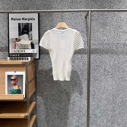 CELINE 26S V-NECK SHORT-SLEEVE KNIT TOP 547