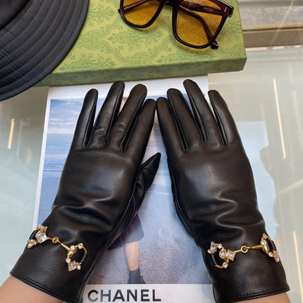 HORSEBIT GLOVES IN BLACK LAMBSKIN WITH CASHMERE LINING 454592