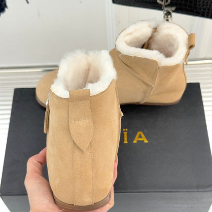 ALAIA 26S SNOW BOOTS IN DARK BEIGE SUEDE AND WOOL