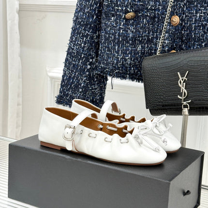 ALAIA 26S MARY JANE FLATS IN WHITE LAMBSKIN WITH BOW