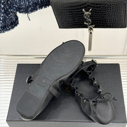 ALAIA 26S MARY JANE FLATS IN BLACK LAMBSKIN WITH BOW