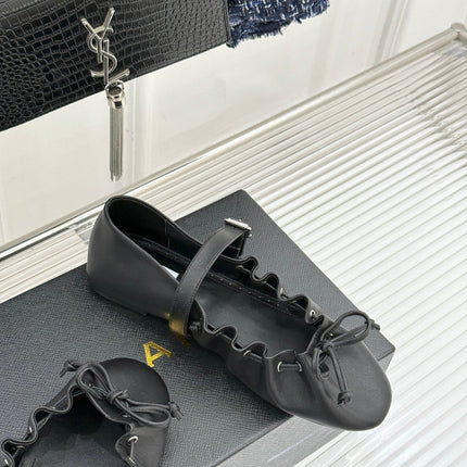 ALAIA 26S MARY JANE FLATS IN BLACK LAMBSKIN WITH BOW