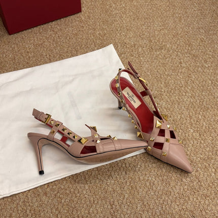 VALENTINO 26S ROCKSTUD SLINGBACK HEELS IN BLUSH NUDE CALFSKIN