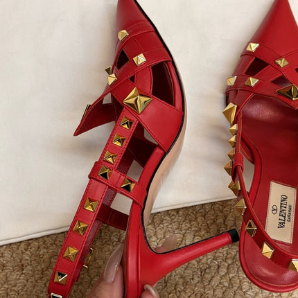 VALENTINO 26S ROCKSTUD SLINGBACK HEELS IN RED CALFSKIN