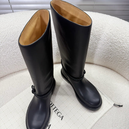 BOTTEGA VENETA 26S TALL BOOTS IN BLACK CALFSKIN WITH ROPE DETAIL