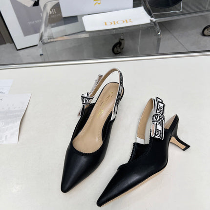 J'ADIOR SLINGBACK PUMP BLACK CALFSKIN AND EMBROIDERED FABRIC 65 MM