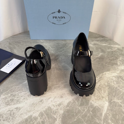 PRADA 26S MARY JANE PUMPS 85 MM IN BLACK PATENT CALFSKIN