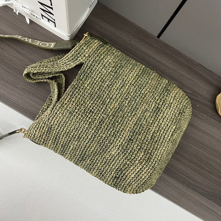 LOEWE 25S SLIT TOTE BAG 30 IN OLIVE DRAB RAFFIA CANVAS SHOULDER STRAP