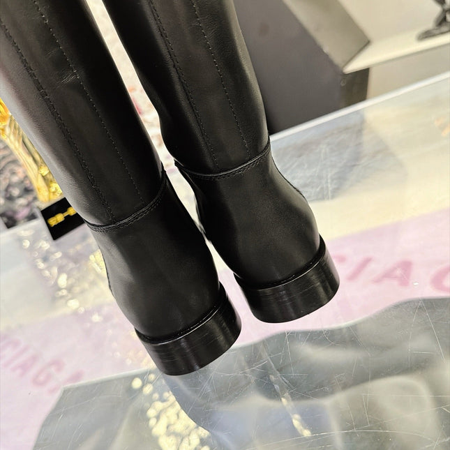 CHANEL 26S KNEE HIGH BOOTS 25 MM IN BLACK CALFSKIN CC LOGO