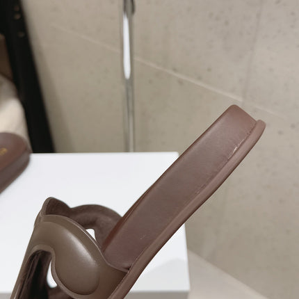 CELINE 26S TRIOMPHE SLIDES IN DARK BROWN CALFSKIN