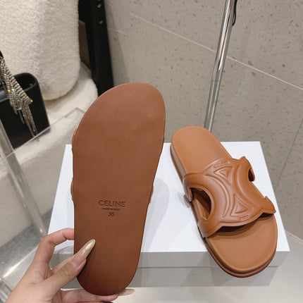 CELINE 26S TRIOMPHE SLIDES IN BROWN CALFSKIN