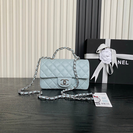 CHANEL 25S SMALL DOUBLE FLAP 19 IN LIGHT BLUE CALFSKIN GOLD HARDWARE