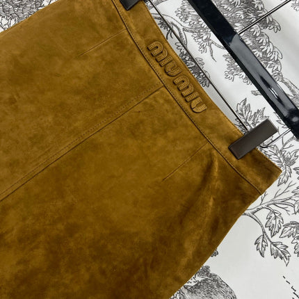 MIU MAHOGANY DOWN GOATSKIN SUEDE SKIRT 274613