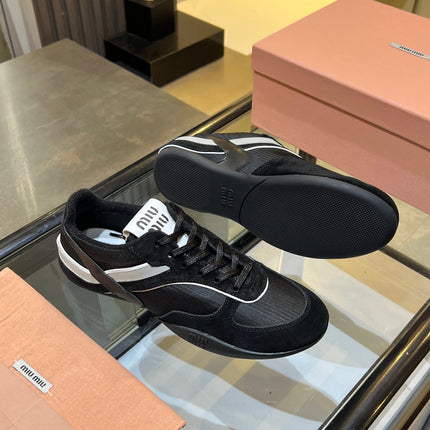 MIUMIU 26S SNEAKERS IN BLACK FABRIC AND SUEDE