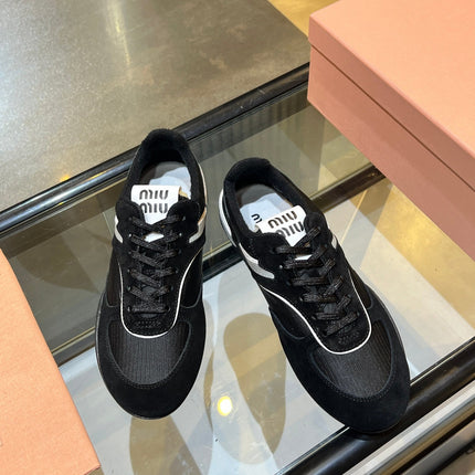 MIUMIU 26S SNEAKERS IN BLACK FABRIC AND SUEDE