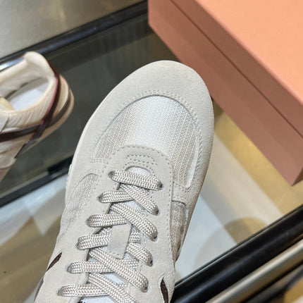 MIUMIU 26S SNEAKERS IN LIGHT BEIGE FABRIC AND SUEDE
