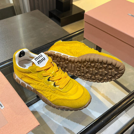 MIUMIU 26S SNEAKERS IN YELLOW FABRIC AND SUEDE