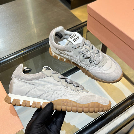 MIUMIU 26S SNEAKERS IN GRAY FABRIC AND SUEDE