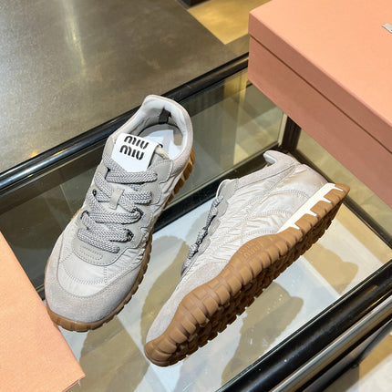 MIUMIU 26S SNEAKERS IN GRAY FABRIC AND SUEDE