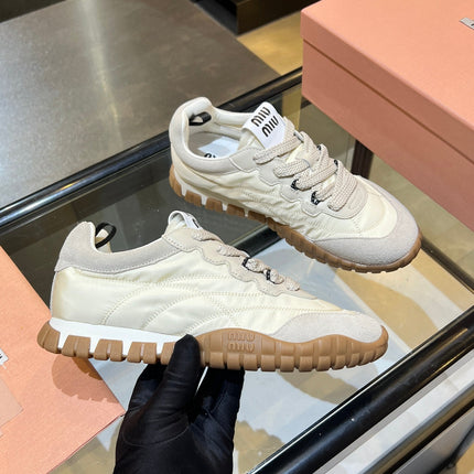 MIUMIU 26S SNEAKERS IN IVORY WHITE FABRIC AND SUEDE