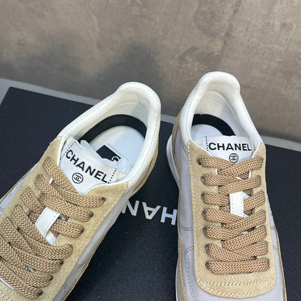 CHANEL 26S RUNNING SNEAKERS IN BEIGE AND GREY MATERIAL CC LOGO