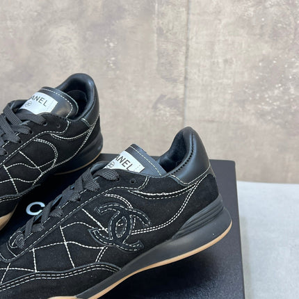 CHANEL 26S SNEAKERS IN BLACK SUEDE QUILTED CC LOGO