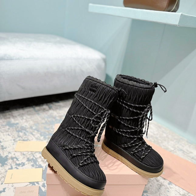 MIUMIU 26S ANKLE SNOW BOOTS IN BLACK FABRIC STYLE 16