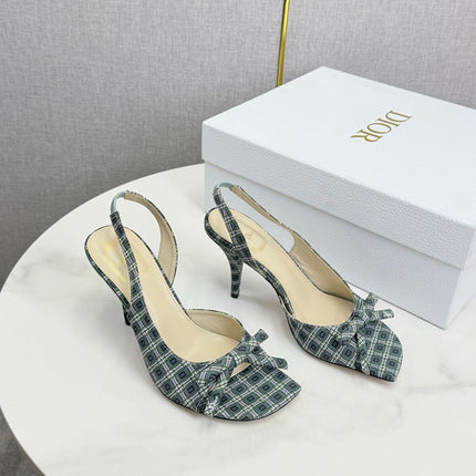 DIOR 26S HIGH-HEEL BACK-STRAP SHOES FABRIC WITH PLAID PATTERN