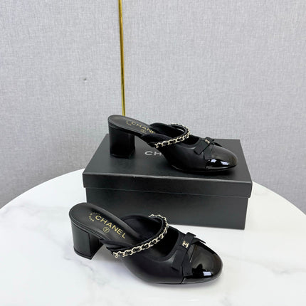 CHANEL 26S HIGH HEEL MULES 45 MM IN BLACK LAMBSKIN